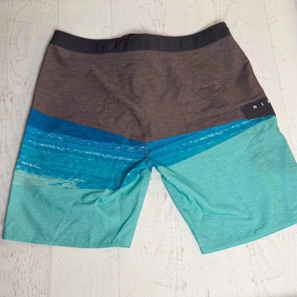 Rip Curl Mens 38 Board Shorts Blue Brown Surf Swim Trunks Quick Dry Beach